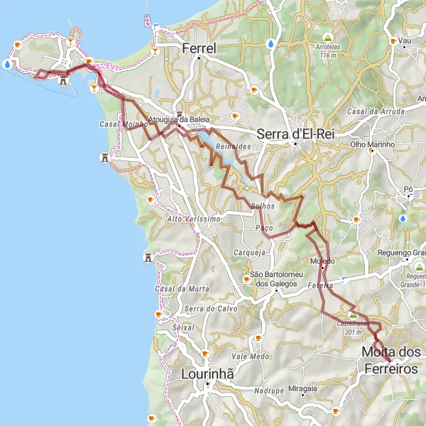 Miniatura do mapa de inspiração para ciclismo "Exploração Costeira de Peniche" em Centro (PT), Portugal. Gerado pelo planejador de rotas de ciclismo Tarmacs.app