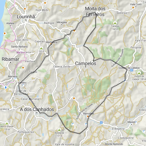 Miniatura do mapa de inspiração para ciclismo "Rota dos Faróis e Praias" em Centro (PT), Portugal. Gerado pelo planejador de rotas de ciclismo Tarmacs.app
