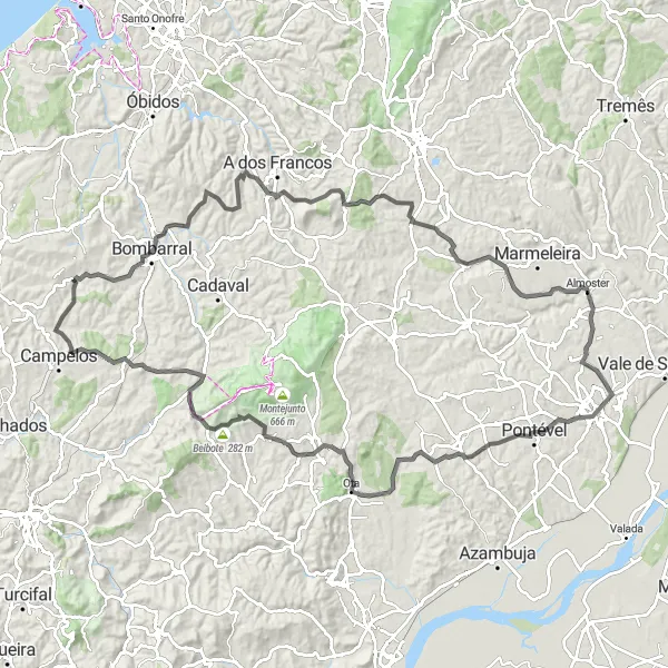 Miniatura do mapa de inspiração para ciclismo "Circuito dos Vinhedos e Património" em Centro (PT), Portugal. Gerado pelo planejador de rotas de ciclismo Tarmacs.app