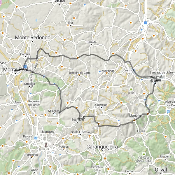 Miniatura do mapa de inspiração para ciclismo "Caminho das Aldeias" em Centro (PT), Portugal. Gerado pelo planejador de rotas de ciclismo Tarmacs.app
