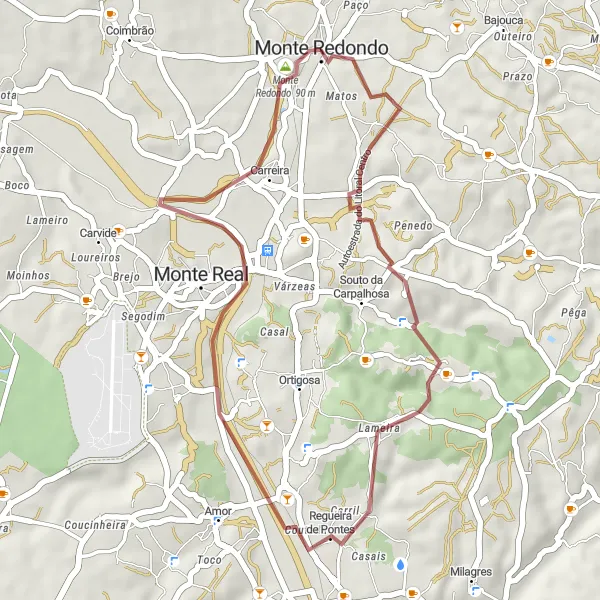 Map miniature of "Souto da Carpalhosa and Regueira de Pontes Gravel Route" cycling inspiration in Centro (PT), Portugal. Generated by Tarmacs.app cycling route planner