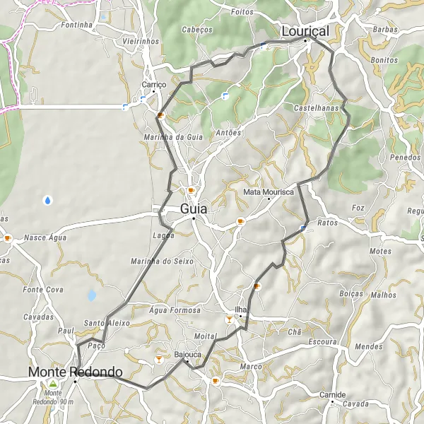 Miniatura do mapa de inspiração para ciclismo "Rota de Estrada Louriçal" em Centro (PT), Portugal. Gerado pelo planejador de rotas de ciclismo Tarmacs.app