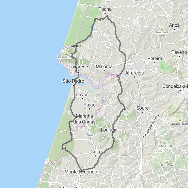 Map miniature of "The Hilly Loop: Monte Redondo to Mata Mourisca" cycling inspiration in Centro (PT), Portugal. Generated by Tarmacs.app cycling route planner