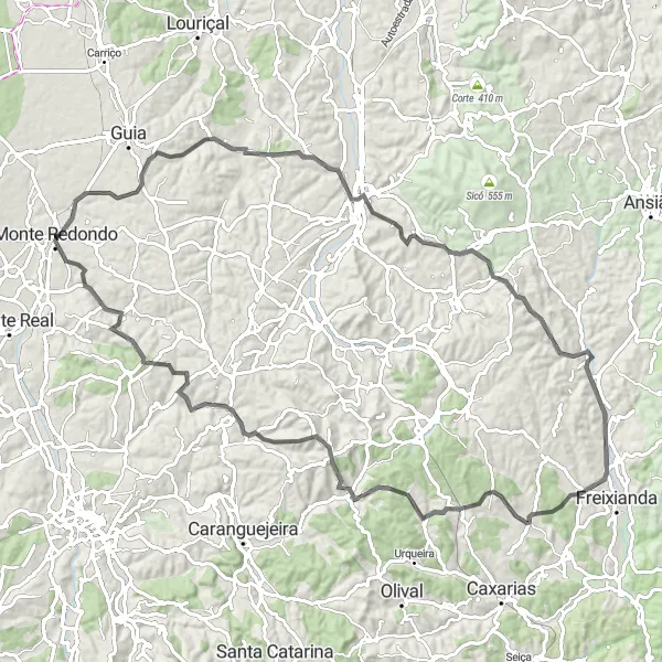 Map miniature of "Pombal and Colmeias Road Route" cycling inspiration in Centro (PT), Portugal. Generated by Tarmacs.app cycling route planner