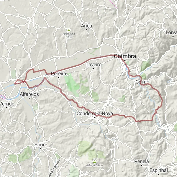 Map miniature of "Scenic Gravel Escape" cycling inspiration in Centro (PT), Portugal. Generated by Tarmacs.app cycling route planner