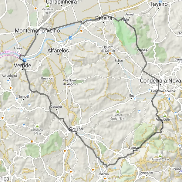 Map miniature of "Montemor-o-Velho Nature Ride" cycling inspiration in Centro (PT), Portugal. Generated by Tarmacs.app cycling route planner