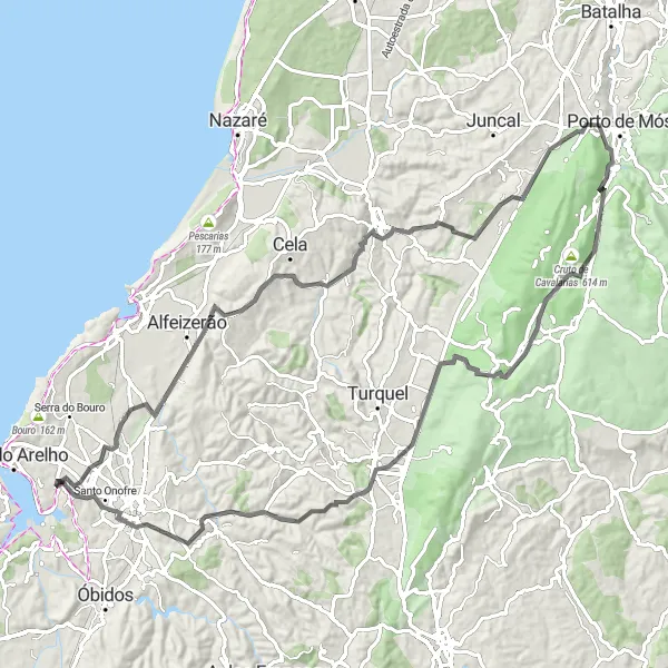 Map miniature of "Nadadouro to Caldas da Rainha Loop" cycling inspiration in Centro (PT), Portugal. Generated by Tarmacs.app cycling route planner