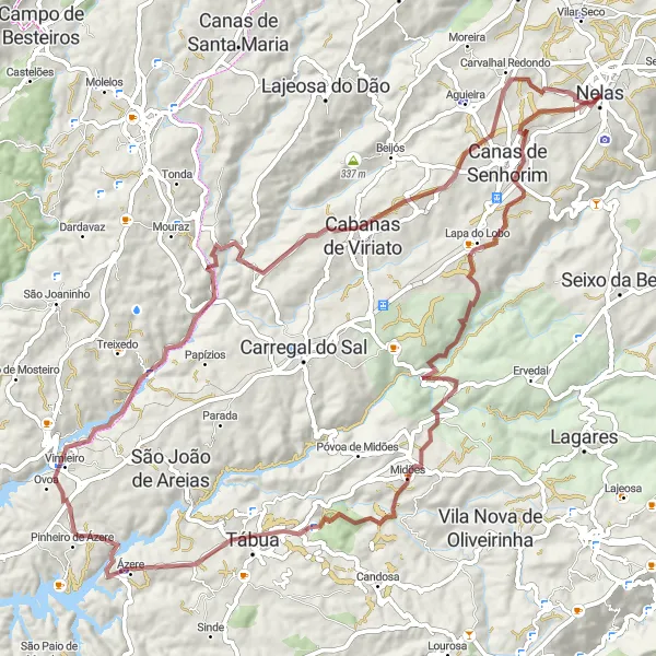 Map miniature of "Nature Exploration Gravel Route from Nelas" cycling inspiration in Centro (PT), Portugal. Generated by Tarmacs.app cycling route planner