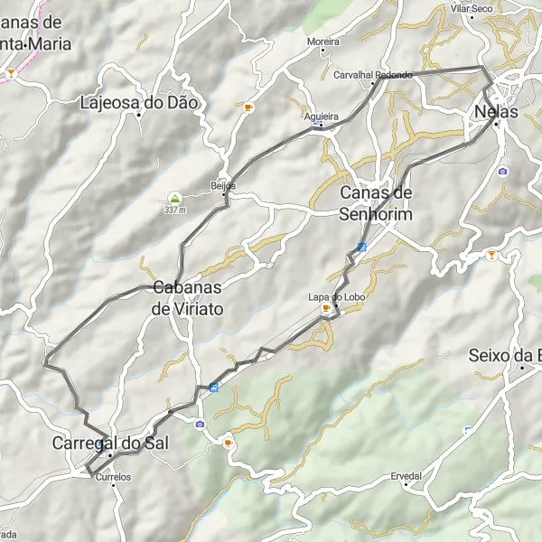 Map miniature of "Scenic Road Cycling Route near Nelas" cycling inspiration in Centro (PT), Portugal. Generated by Tarmacs.app cycling route planner