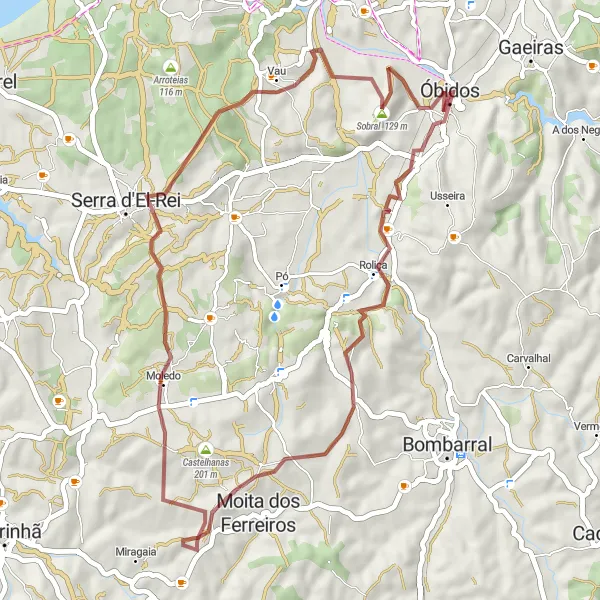 Map miniature of "Óbidos Gravel Loop" cycling inspiration in Centro (PT), Portugal. Generated by Tarmacs.app cycling route planner