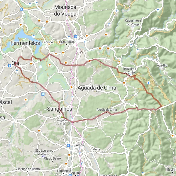 Miniatura do mapa de inspiração para ciclismo "Caminho dos Vinhedos de Bairrada" em Centro (PT), Portugal. Gerado pelo planejador de rotas de ciclismo Tarmacs.app