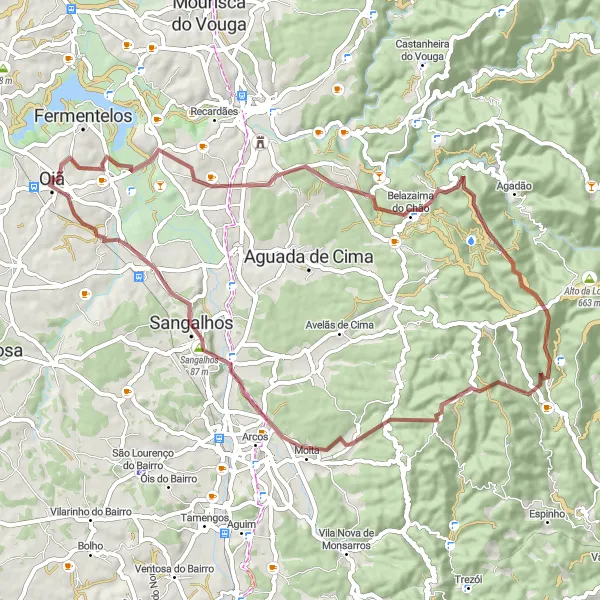 Miniatura do mapa de inspiração para ciclismo "Exploração de Barrô em Gravel" em Centro (PT), Portugal. Gerado pelo planejador de rotas de ciclismo Tarmacs.app