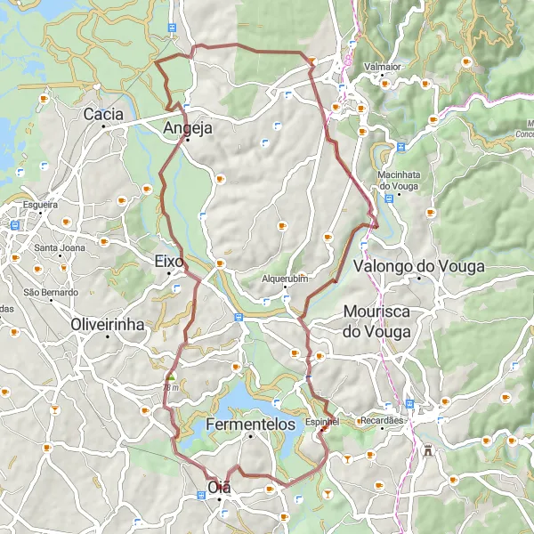 Map miniature of "Eixo and Pelourinho de Angeja Gravel Route" cycling inspiration in Centro (PT), Portugal. Generated by Tarmacs.app cycling route planner