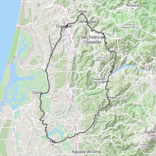 Miniatura do mapa de inspiração para ciclismo "Desafio Montanhoso de Oliveirinha" em Centro (PT), Portugal. Gerado pelo planejador de rotas de ciclismo Tarmacs.app