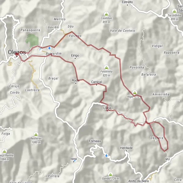 Miniatura do mapa de inspiração para ciclismo "Exploração Rural de Oleiros" em Centro (PT), Portugal. Gerado pelo planejador de rotas de ciclismo Tarmacs.app