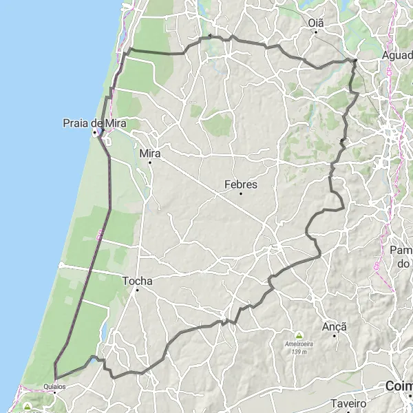 Map miniature of " Road Route: Coastal Delight" cycling inspiration in Centro (PT), Portugal. Generated by Tarmacs.app cycling route planner