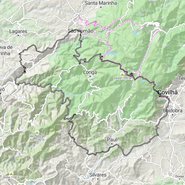 Miniatura do mapa de inspiração para ciclismo "Rota da Serra da Estrela" em Centro (PT), Portugal. Gerado pelo planejador de rotas de ciclismo Tarmacs.app