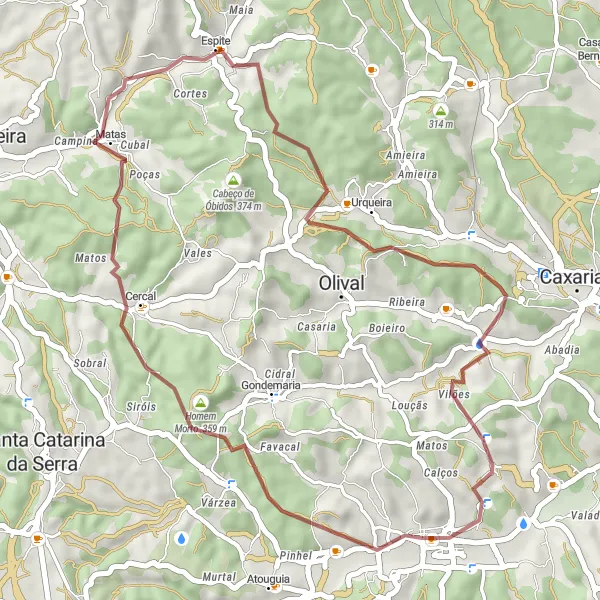 Map miniature of "Ourém Gravel Adventure" cycling inspiration in Centro (PT), Portugal. Generated by Tarmacs.app cycling route planner