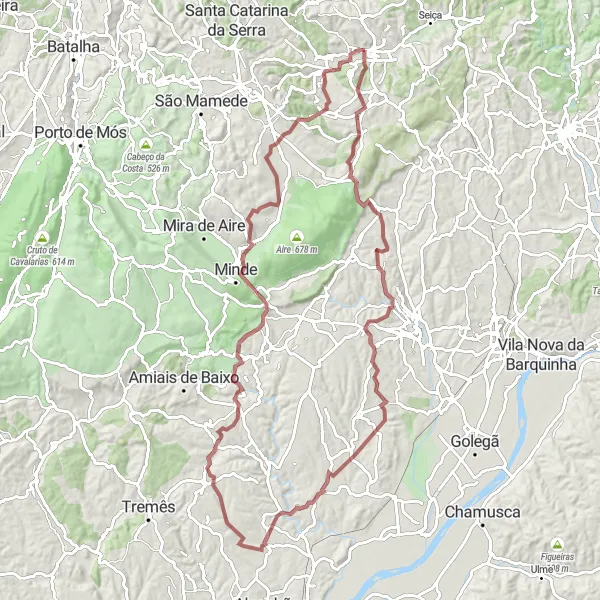 Map miniature of "Ourém Gravel Route 3" cycling inspiration in Centro (PT), Portugal. Generated by Tarmacs.app cycling route planner