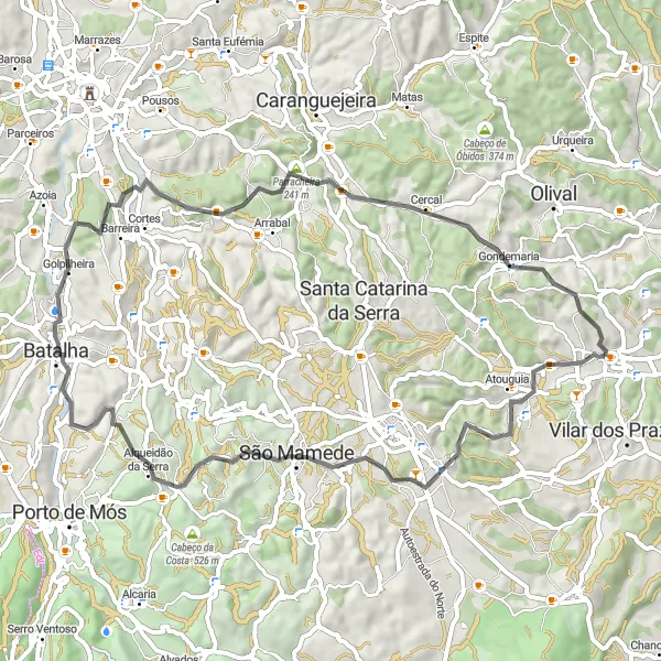 Map miniature of "Ourém to Batalha Loop" cycling inspiration in Centro (PT), Portugal. Generated by Tarmacs.app cycling route planner