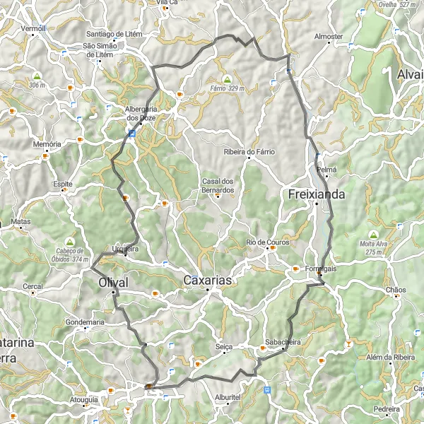 Map miniature of "Ourém Road Route 2" cycling inspiration in Centro (PT), Portugal. Generated by Tarmacs.app cycling route planner
