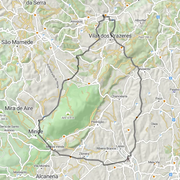 Map miniature of "Ourém to Torres Novas Loop" cycling inspiration in Centro (PT), Portugal. Generated by Tarmacs.app cycling route planner