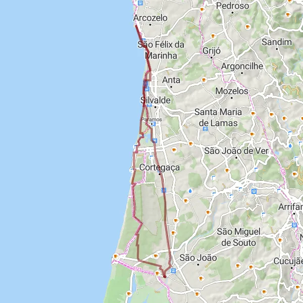 Map miniature of "Coastal Delights on Gravel" cycling inspiration in Centro (PT), Portugal. Generated by Tarmacs.app cycling route planner