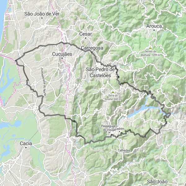 Miniatura do mapa de inspiração para ciclismo "Ciclovia de Ovar até São Miguel de Souto" em Centro (PT), Portugal. Gerado pelo planejador de rotas de ciclismo Tarmacs.app