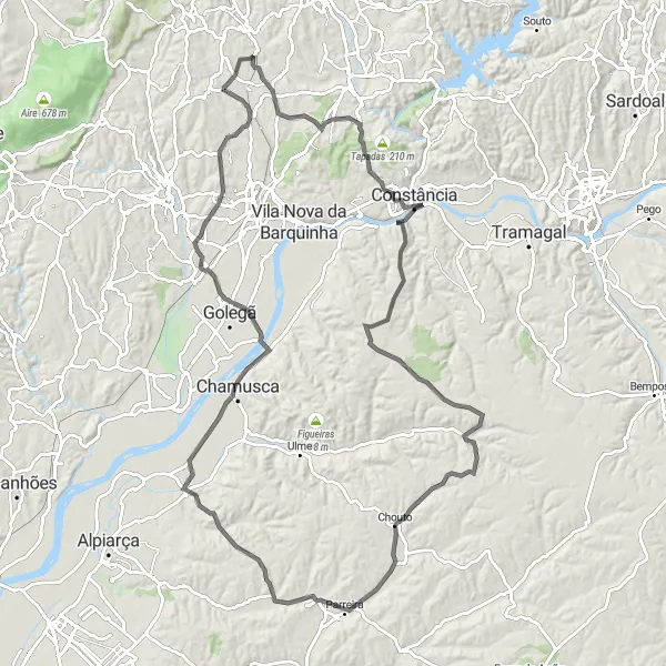 Map miniature of "Asseiceira Road Route" cycling inspiration in Centro (PT), Portugal. Generated by Tarmacs.app cycling route planner