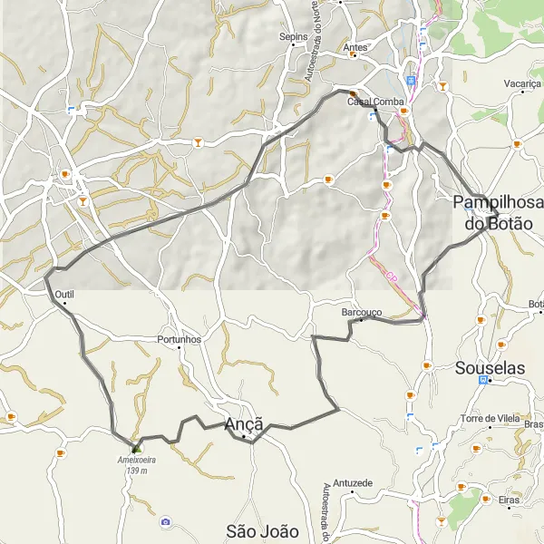 Miniatura do mapa de inspiração para ciclismo "Descoberta rural em redor de Pampilhosa" em Centro (PT), Portugal. Gerado pelo planejador de rotas de ciclismo Tarmacs.app