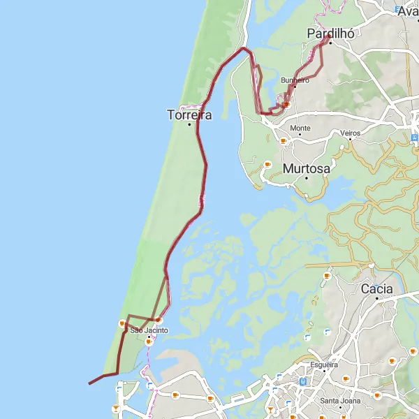Miniatura do mapa de inspiração para ciclismo "Rota de Ciclismo Gravel Torreira e São Jacinto" em Centro (PT), Portugal. Gerado pelo planejador de rotas de ciclismo Tarmacs.app