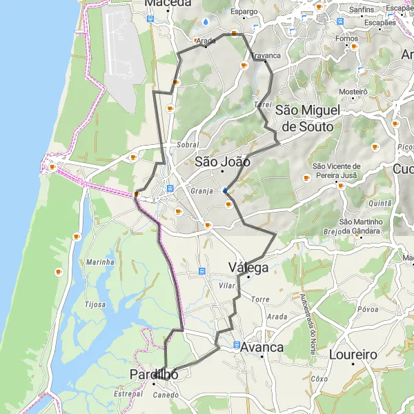 Miniatura do mapa de inspiração para ciclismo "Rota de Ciclismo Road Ovar e Travanca" em Centro (PT), Portugal. Gerado pelo planejador de rotas de ciclismo Tarmacs.app