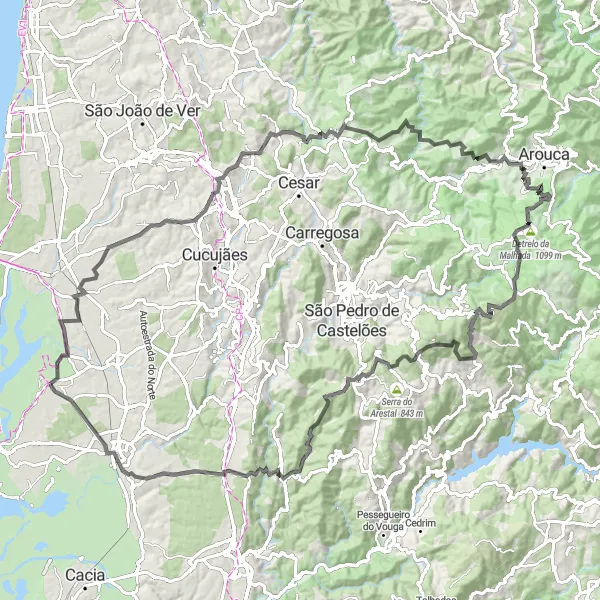 Miniatura do mapa de inspiração para ciclismo "Desafio das Colinas" em Centro (PT), Portugal. Gerado pelo planejador de rotas de ciclismo Tarmacs.app