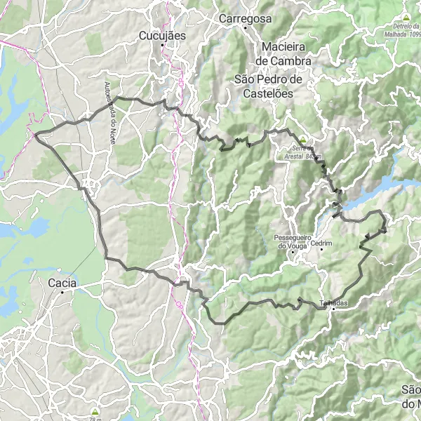 Miniatura do mapa de inspiração para ciclismo "Desafio da Serra do Arestal" em Centro (PT), Portugal. Gerado pelo planejador de rotas de ciclismo Tarmacs.app