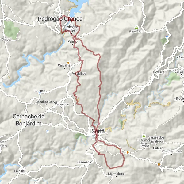 Map miniature of "Gravel Route - Pedrógão Pequeno Adventure" cycling inspiration in Centro (PT), Portugal. Generated by Tarmacs.app cycling route planner