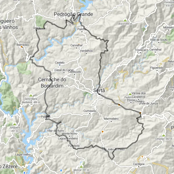 Map miniature of "Road Cycling Adventure to Sertã and Fundada" cycling inspiration in Centro (PT), Portugal. Generated by Tarmacs.app cycling route planner