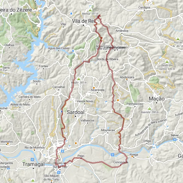 Miniatura do mapa de inspiração para ciclismo "Exploração de Santiago em Pego" em Centro (PT), Portugal. Gerado pelo planejador de rotas de ciclismo Tarmacs.app