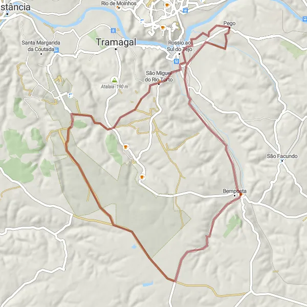 Miniatura do mapa de inspiração para ciclismo "Exploração de Gravel de Pego a São Miguel do Rio Torto" em Centro (PT), Portugal. Gerado pelo planejador de rotas de ciclismo Tarmacs.app