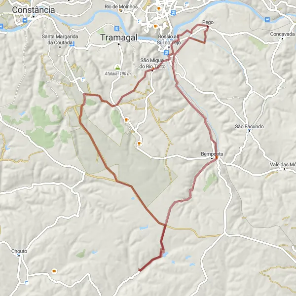 Miniatura do mapa de inspiração para ciclismo "Rota do Gravel Pego - São Miguel do Rio Torto" em Centro (PT), Portugal. Gerado pelo planejador de rotas de ciclismo Tarmacs.app