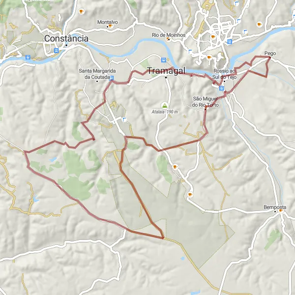 Miniatura do mapa de inspiração para ciclismo "Caminho dos Mourões em Pego" em Centro (PT), Portugal. Gerado pelo planejador de rotas de ciclismo Tarmacs.app