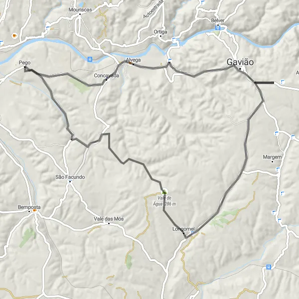 Miniatura do mapa de inspiração para ciclismo "Circuito de Gavião em Pego" em Centro (PT), Portugal. Gerado pelo planejador de rotas de ciclismo Tarmacs.app