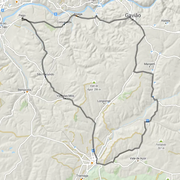 Miniatura do mapa de inspiração para ciclismo "Rota de Ponte de Sor em Pego" em Centro (PT), Portugal. Gerado pelo planejador de rotas de ciclismo Tarmacs.app