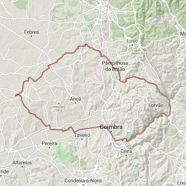 Map miniature of "Penacova Extended Gravel Cycling Route" cycling inspiration in Centro (PT), Portugal. Generated by Tarmacs.app cycling route planner