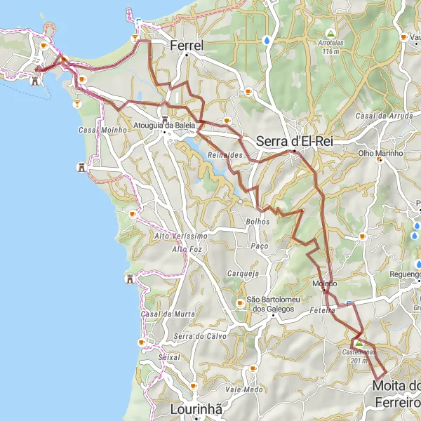 Miniatura do mapa de inspiração para ciclismo "Trilho de Gravel da Costa de Peniche" em Centro (PT), Portugal. Gerado pelo planejador de rotas de ciclismo Tarmacs.app