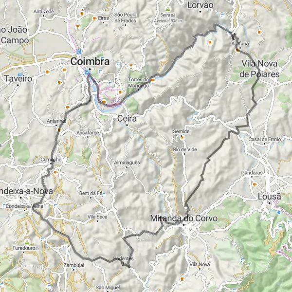 Miniatura do mapa de inspiração para ciclismo "Caminho Romano de Poiares" em Centro (PT), Portugal. Gerado pelo planejador de rotas de ciclismo Tarmacs.app