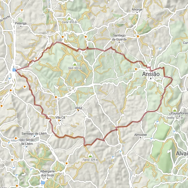 Miniatura do mapa de inspiração para ciclismo "Rota de Gravel de Pombal e Ansião" em Centro (PT), Portugal. Gerado pelo planejador de rotas de ciclismo Tarmacs.app