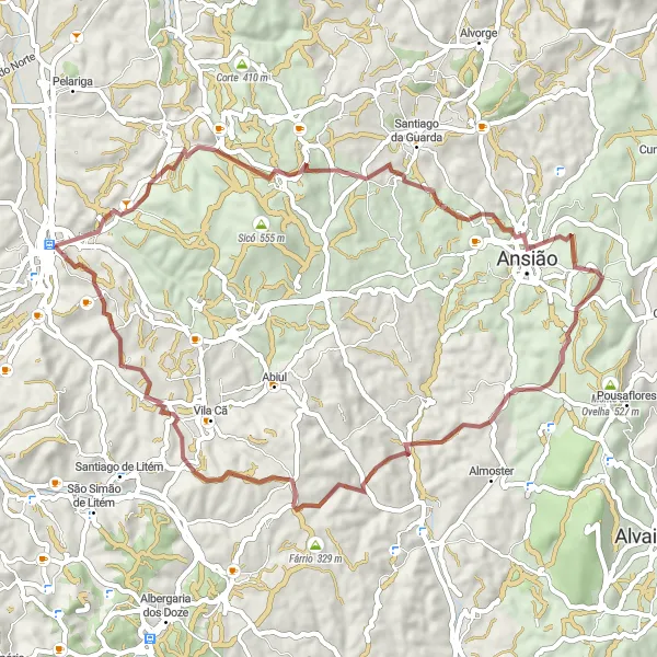 Map miniature of "Pombal Gravel Route 2" cycling inspiration in Centro (PT), Portugal. Generated by Tarmacs.app cycling route planner