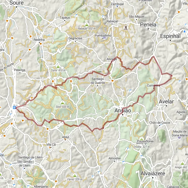 Map miniature of "Pombal Gravel Adventure" cycling inspiration in Centro (PT), Portugal. Generated by Tarmacs.app cycling route planner