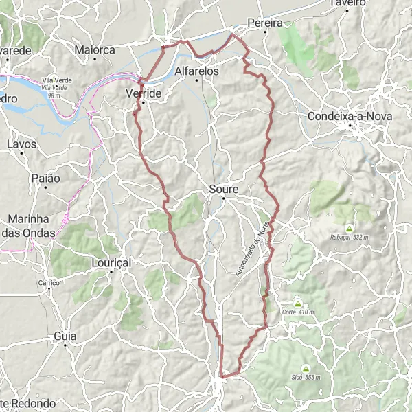 Miniatura do mapa de inspiração para ciclismo "Desafio Gravel de Pombal a Redinha" em Centro (PT), Portugal. Gerado pelo planejador de rotas de ciclismo Tarmacs.app