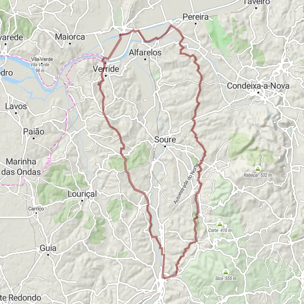 Map miniature of "Pombal Gravel Route 4" cycling inspiration in Centro (PT), Portugal. Generated by Tarmacs.app cycling route planner